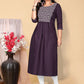 Party Wear Kurti Cotton Wine Embroidered Kurtis