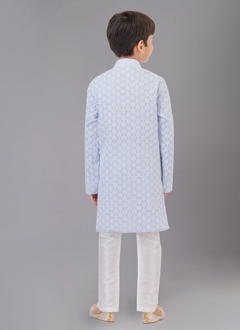 Kurta Pyjama Cotton Silk Aqua Blue Embroidered Kids