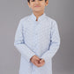 Kurta Pyjama Cotton Silk Aqua Blue Embroidered Kids