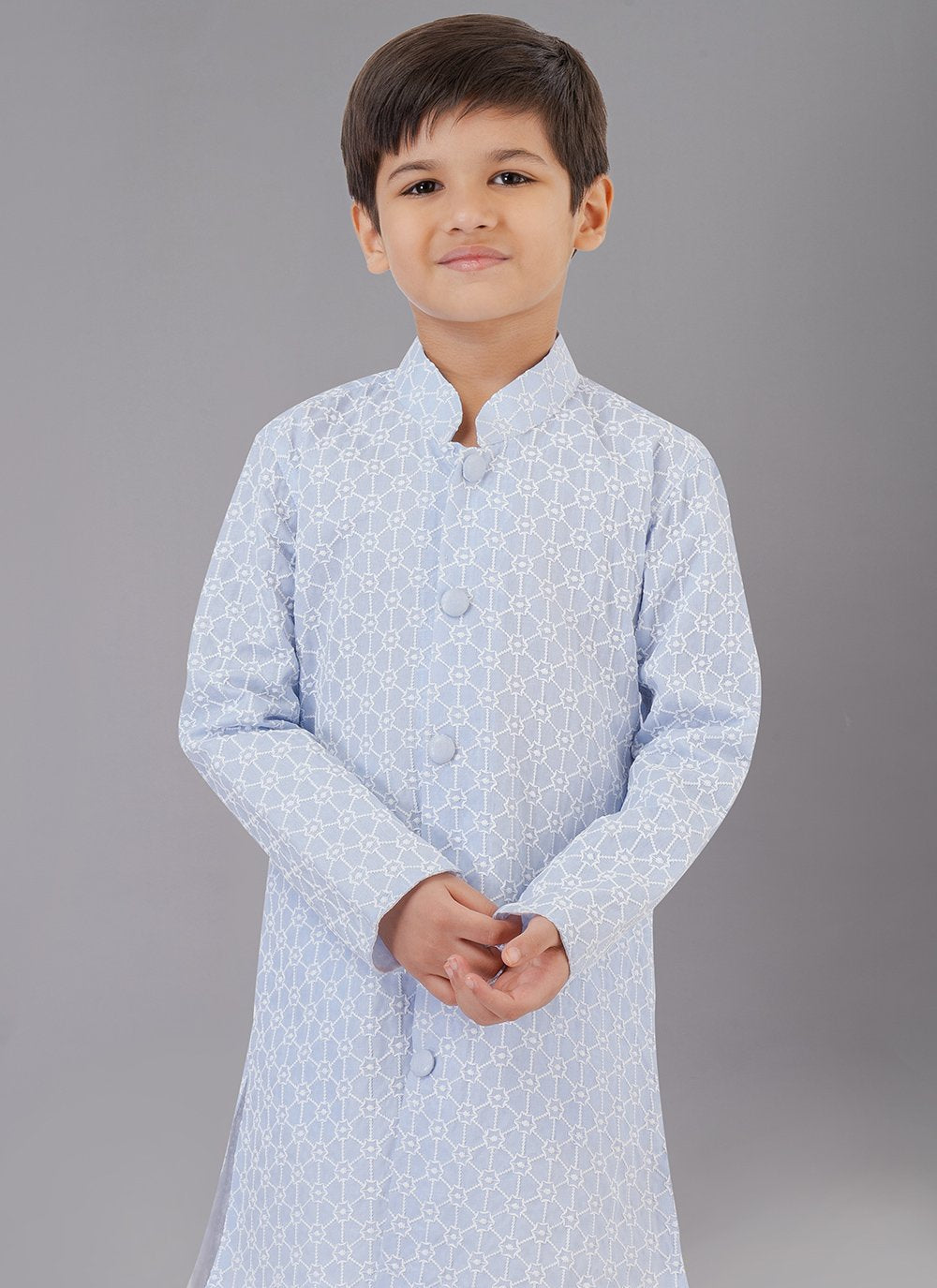 Kurta Pyjama Cotton Silk Aqua Blue Embroidered Kids