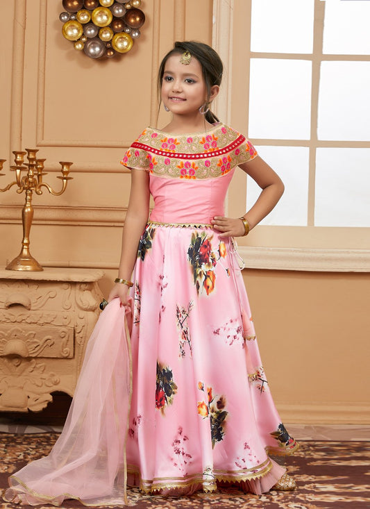 Lehenga Choli Cotton Silk Pink Digital Print Kids