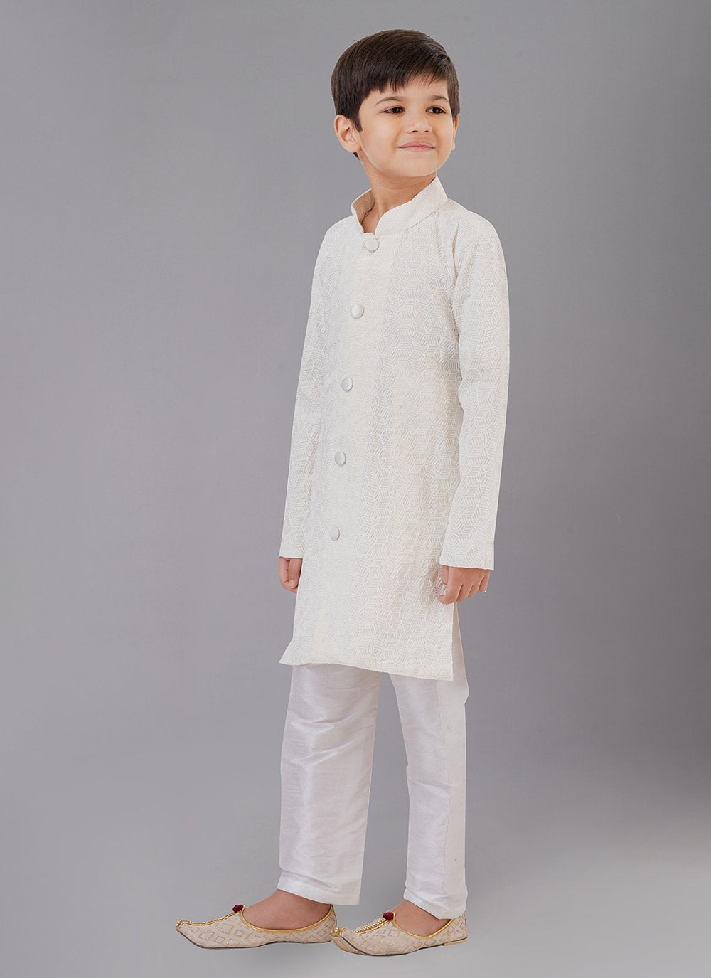 Kurta Pyjama Fancy Fabric Cream Embroidered Kids