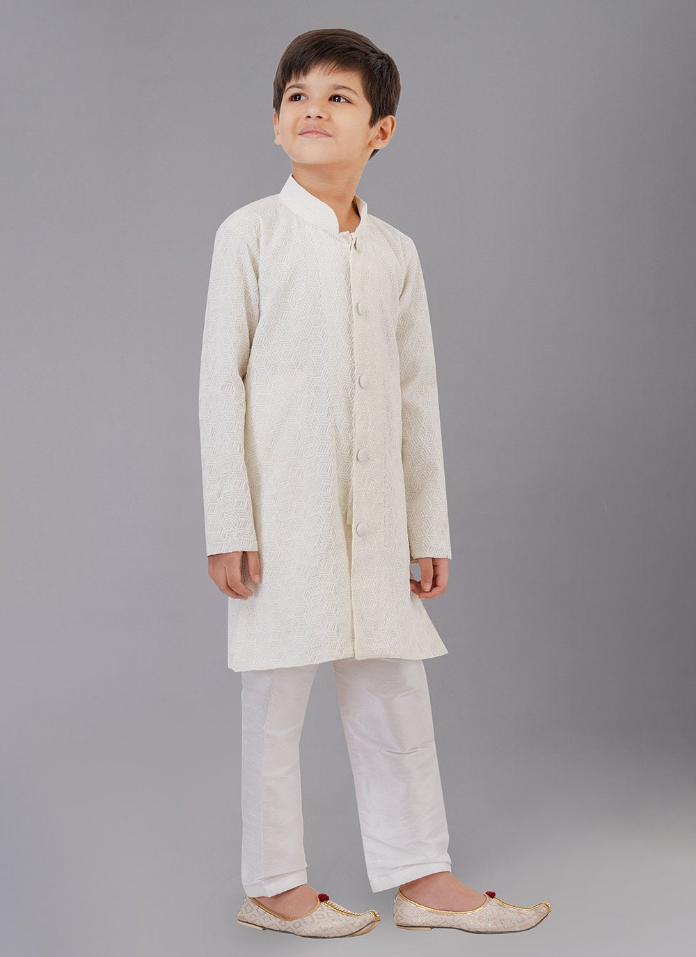 Kurta Pyjama Fancy Fabric Cream Embroidered Kids