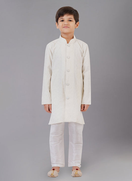 Kurta Pyjama Fancy Fabric Cream Embroidered Kids