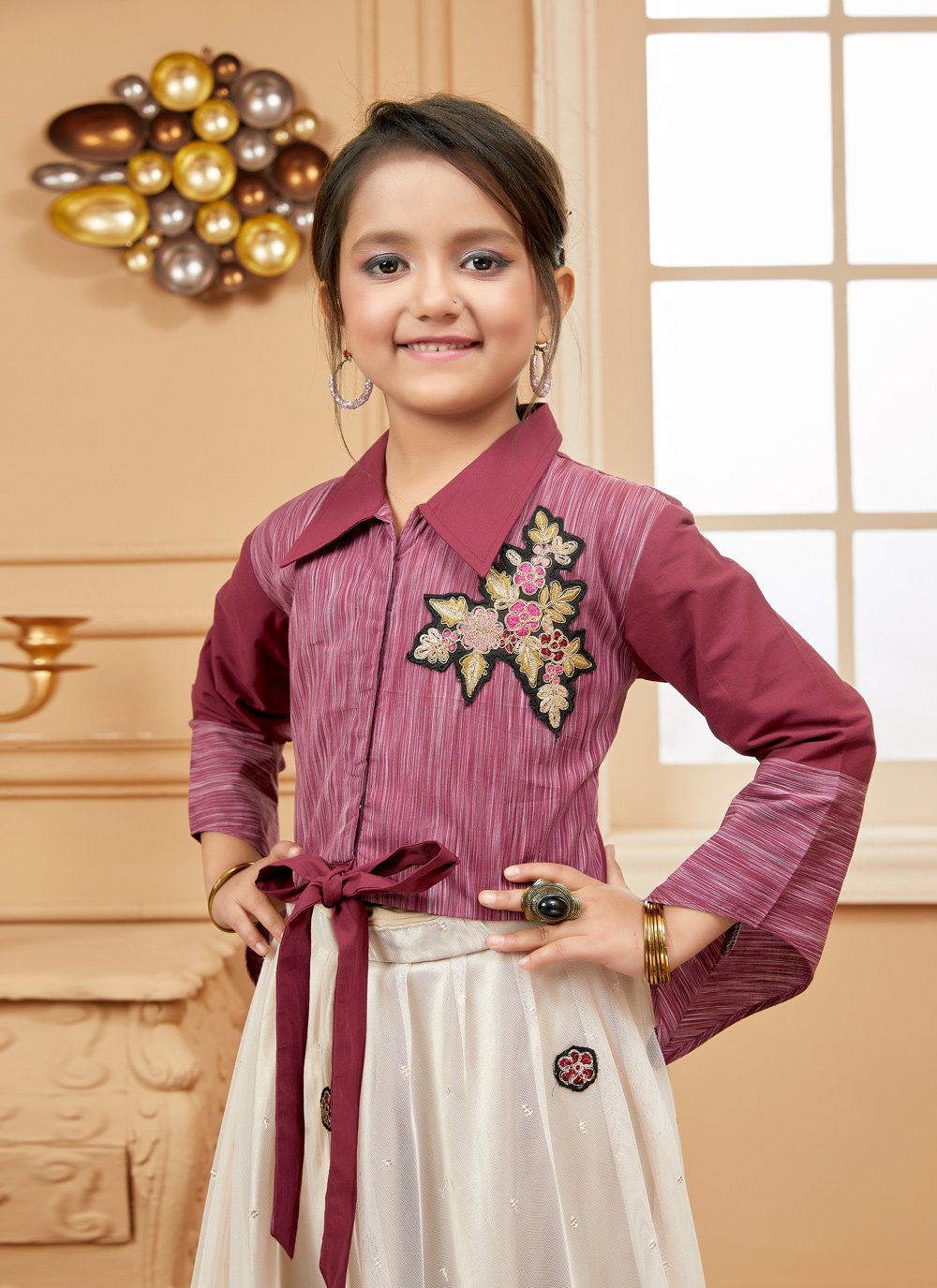 Lehenga Choli Cotton Silk Maroon Embroidered Kids
