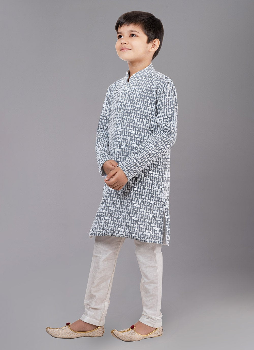 Kurta Pyjama Georgette Grey Embroidered Kids