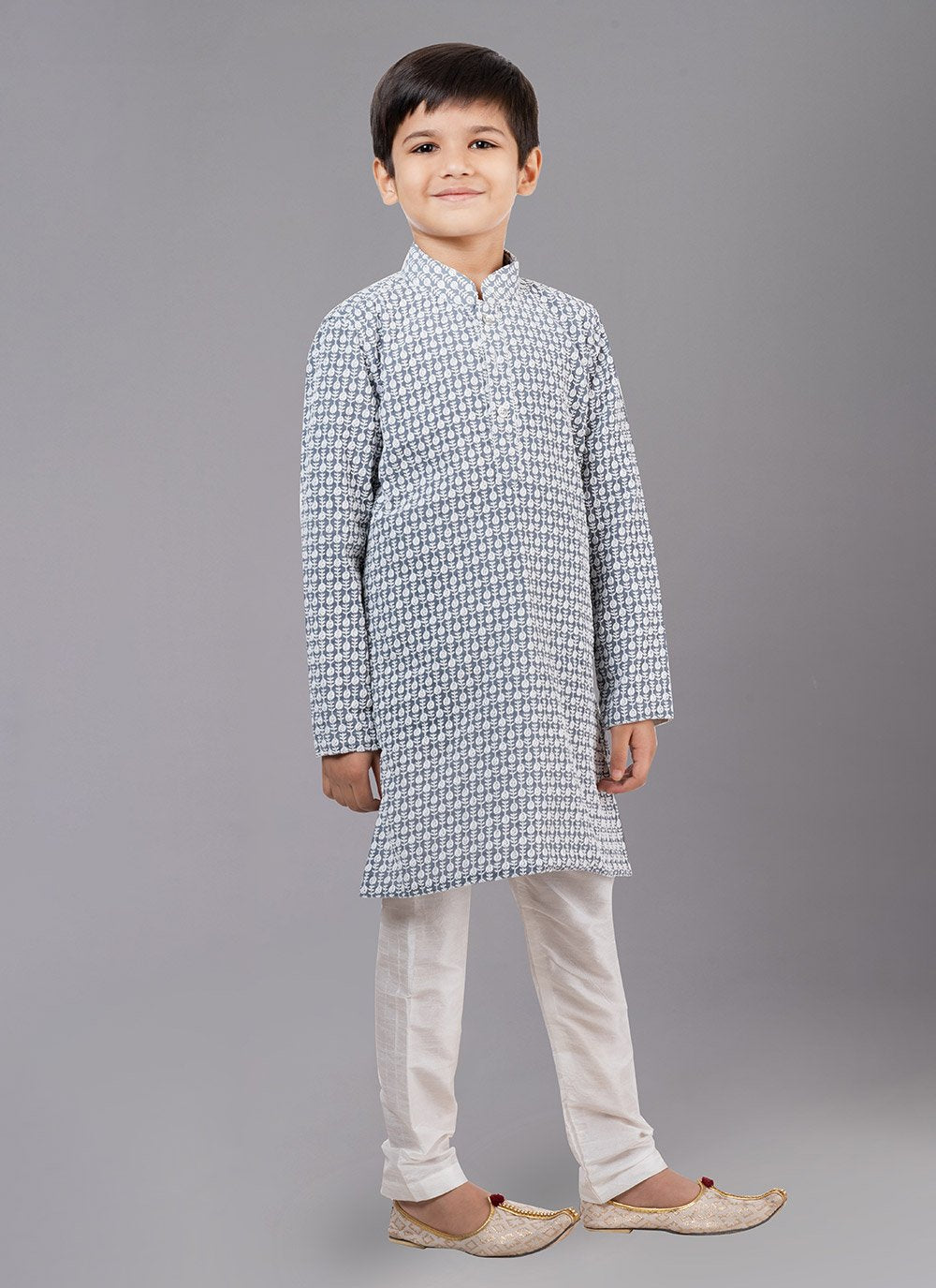 Kurta Pyjama Georgette Grey Embroidered Kids