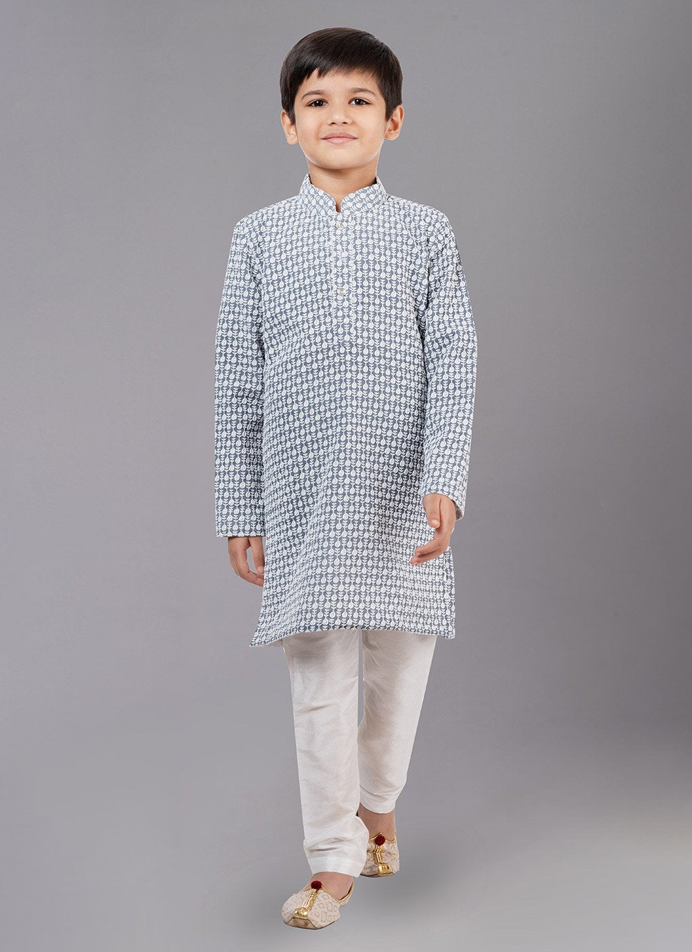 Kurta Pyjama Georgette Grey Embroidered Kids