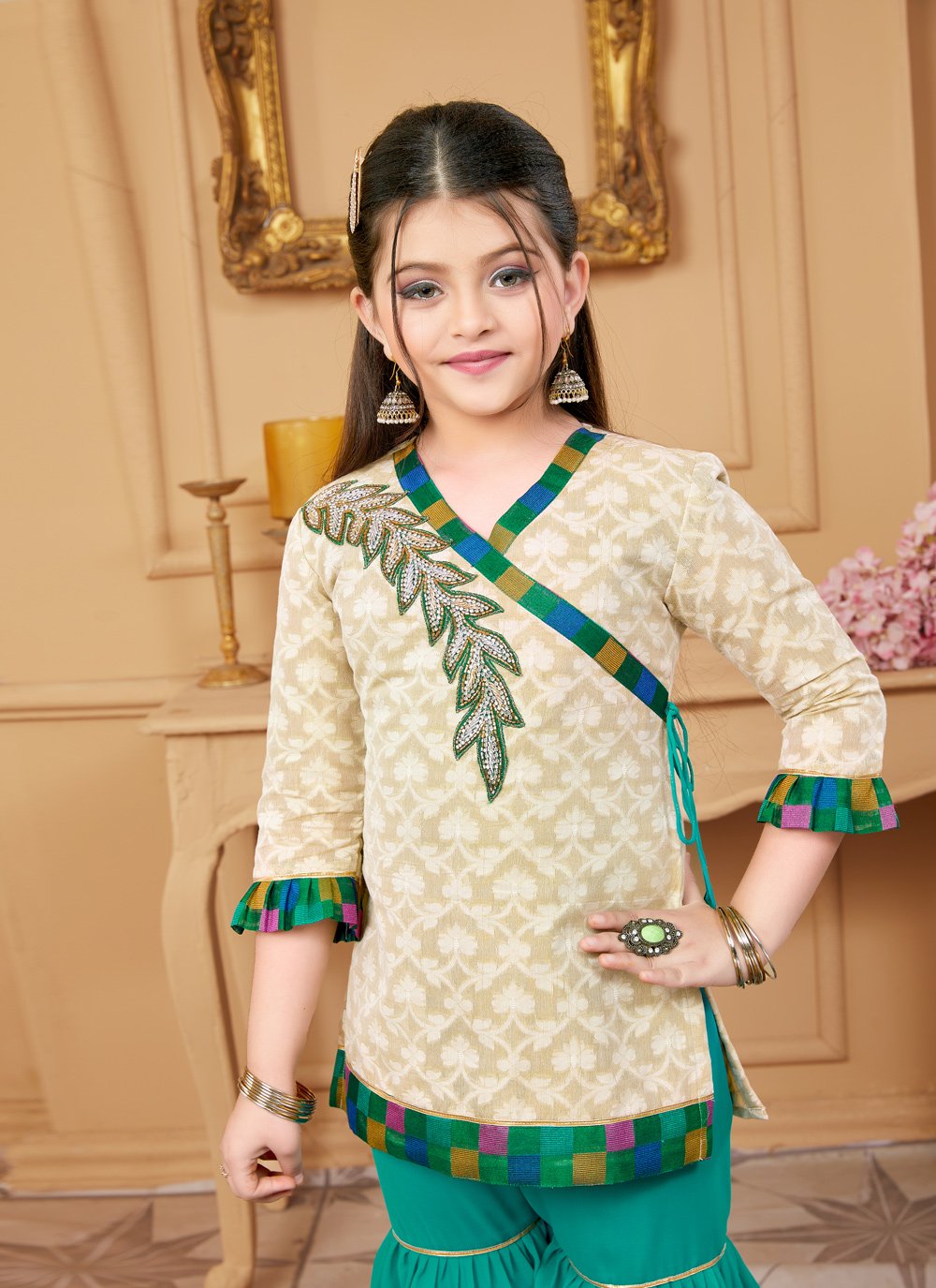 Sharara Set Handloom Silk Cream Embroidered Kids