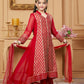 Pant Style Suit Faux Georgette Red Embroidered Kids