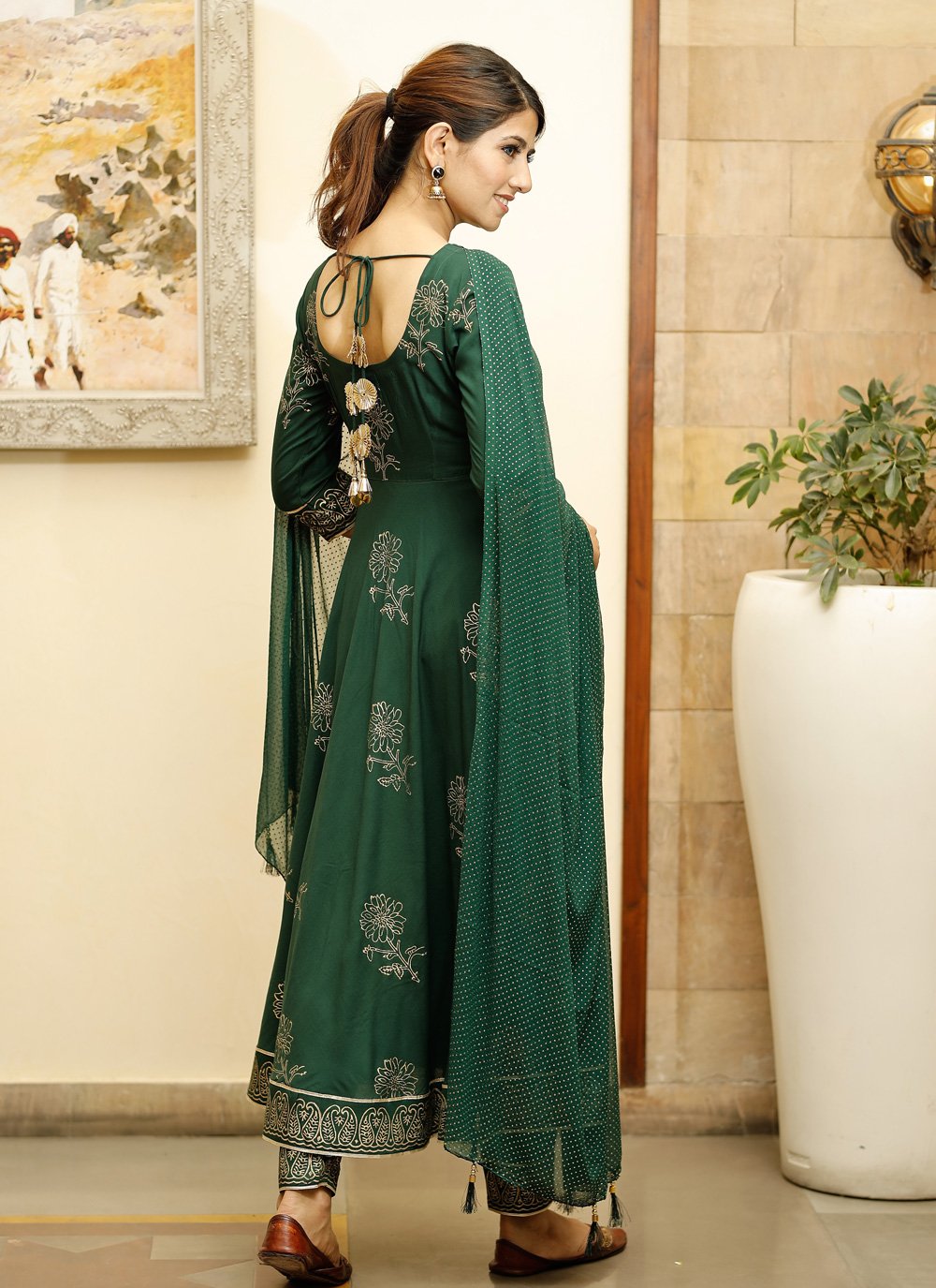 Anarkali Suit Rayon Green Fancy Work Salwar Kameez