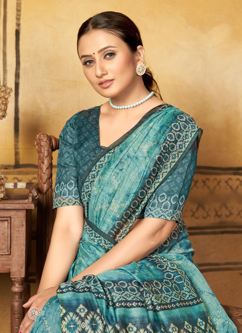 Trendy Saree Chanderi Silk Aqua Blue Digital Print Saree