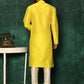 Kurta Pyjama Art Silk Yellow Fancy Work Mens