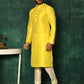 Kurta Pyjama Art Silk Yellow Fancy Work Mens