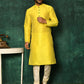 Kurta Pyjama Art Silk Yellow Fancy Work Mens