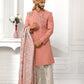 Sherwani Art Silk Pink Embroidered Mens