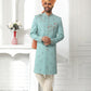 Sherwani Art Silk Teal Embroidered Mens