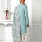 Sherwani Art Silk Teal Embroidered Mens