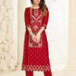 Pant Style Suit Blended Cotton Red Fancy Work Salwar Kameez