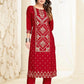 Pant Style Suit Blended Cotton Red Fancy Work Salwar Kameez