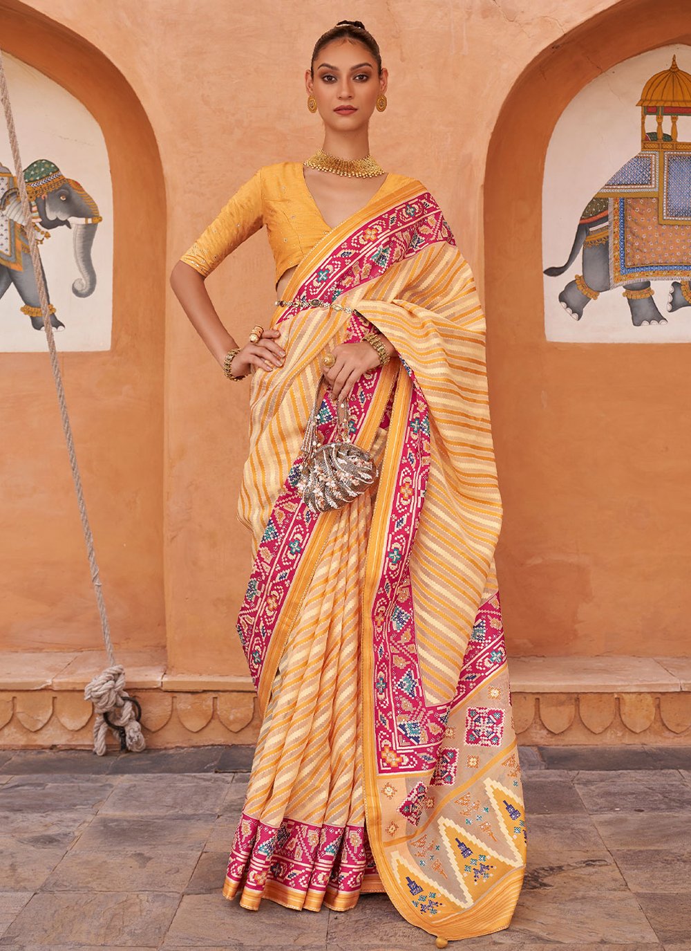 Trendy Saree Brasso Yellow Fancy Work Saree