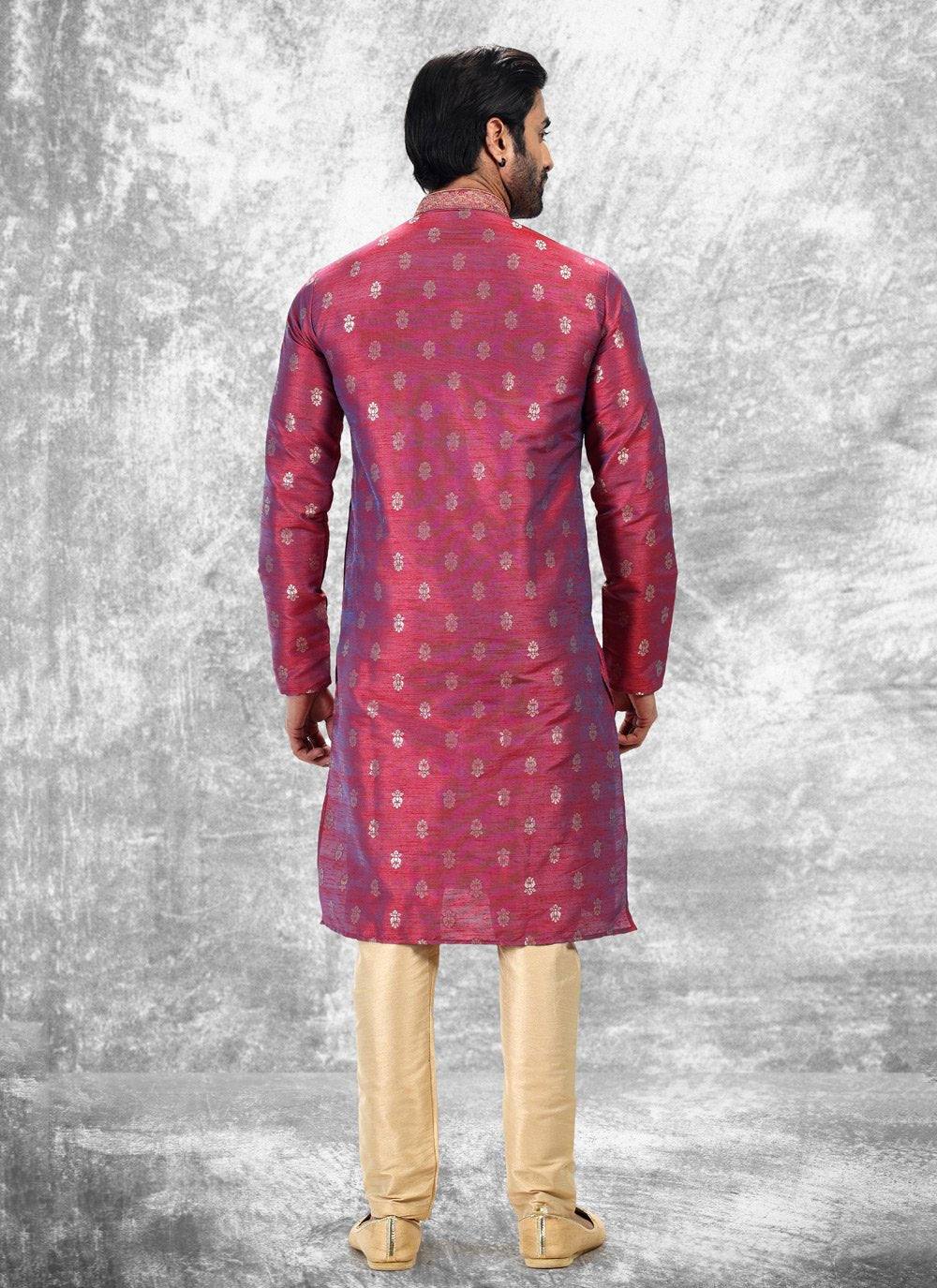 Kurta Pyjama Brocade Jacquard Silk Magenta Fancy Work Mens