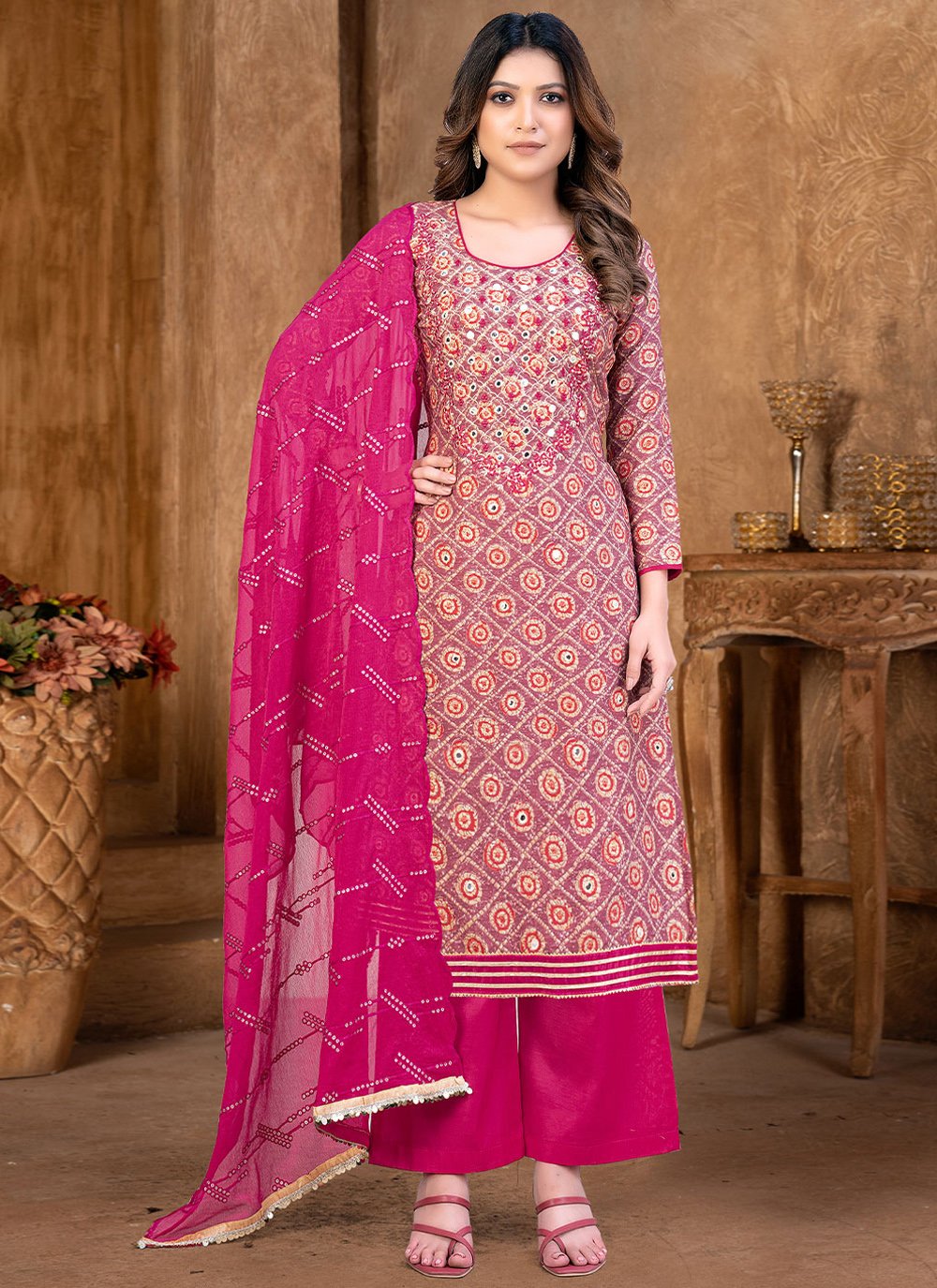 Salwar Suit Cotton Magenta Embroidered Salwar Kameez