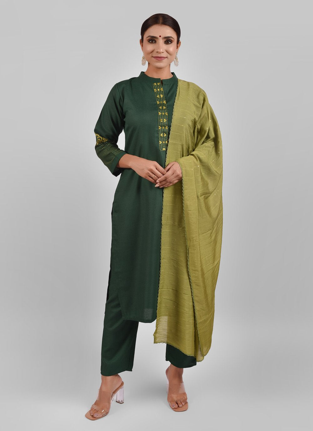 Pant Style Suit Cotton Green Fancy Work Salwar Kameez