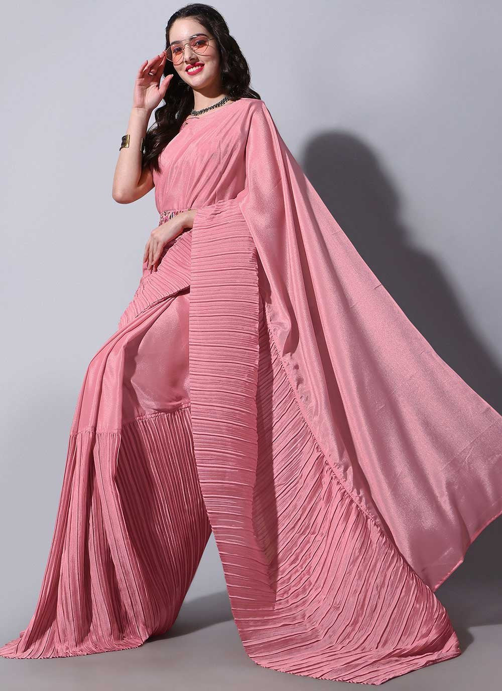 Trendy Saree Chinon Peach Fancy Work Saree