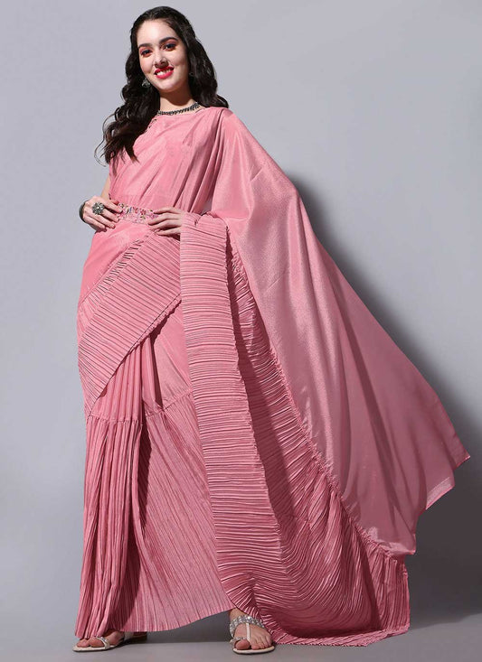 Trendy Saree Chinon Peach Fancy Work Saree