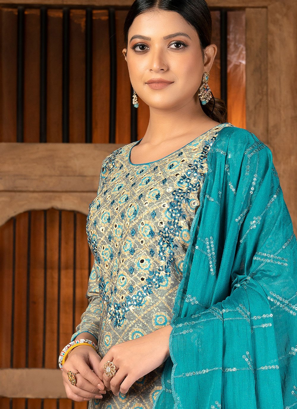 Straight Salwar Suit Cotton Blue Embroidered Salwar Kameez