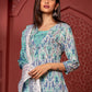 Designer Kurti Cotton Blue Green Fancy Work Kurtis