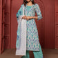 Designer Kurti Cotton Blue Green Fancy Work Kurtis