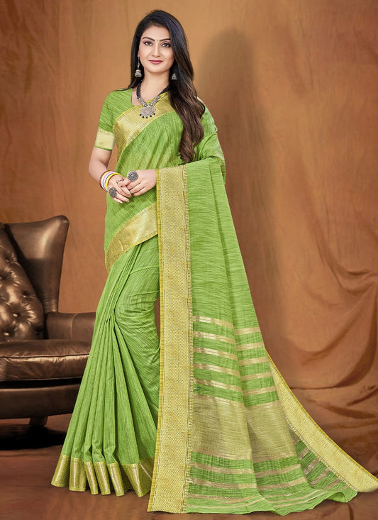 Classic Cotton Silk Green Fancy Work Saree