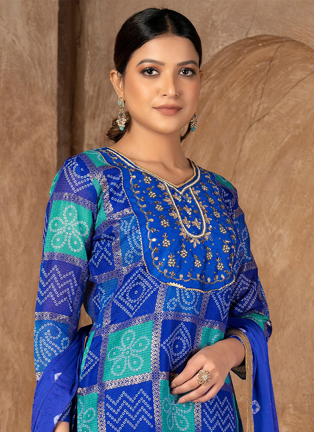 Salwar Suit Fancy Fabric Blue Hand Work Salwar Kameez