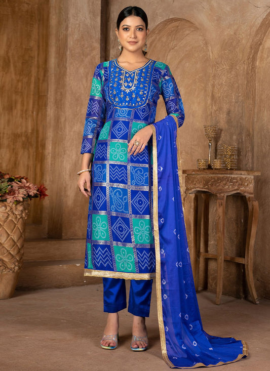 Salwar Suit Fancy Fabric Blue Hand Work Salwar Kameez