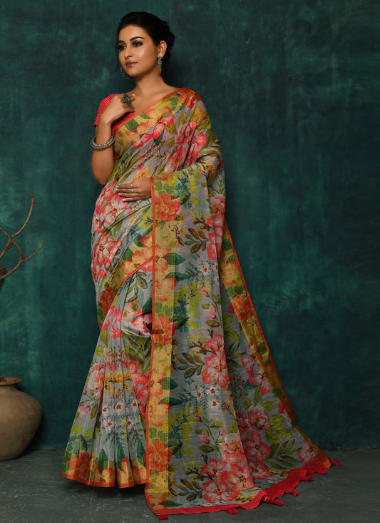 Designer Fancy Fabric Multi Colour Digital Print Saree