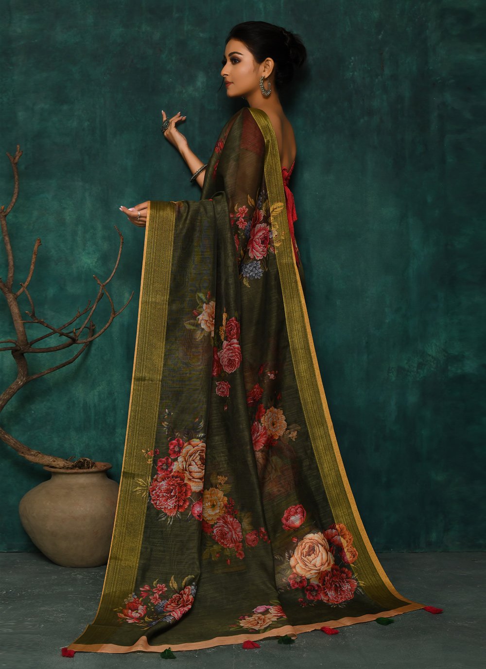 Designer Fancy Fabric Green Digital Print Saree