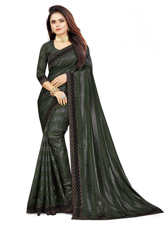 Classic Fancy Fabric Green Patch Border Saree