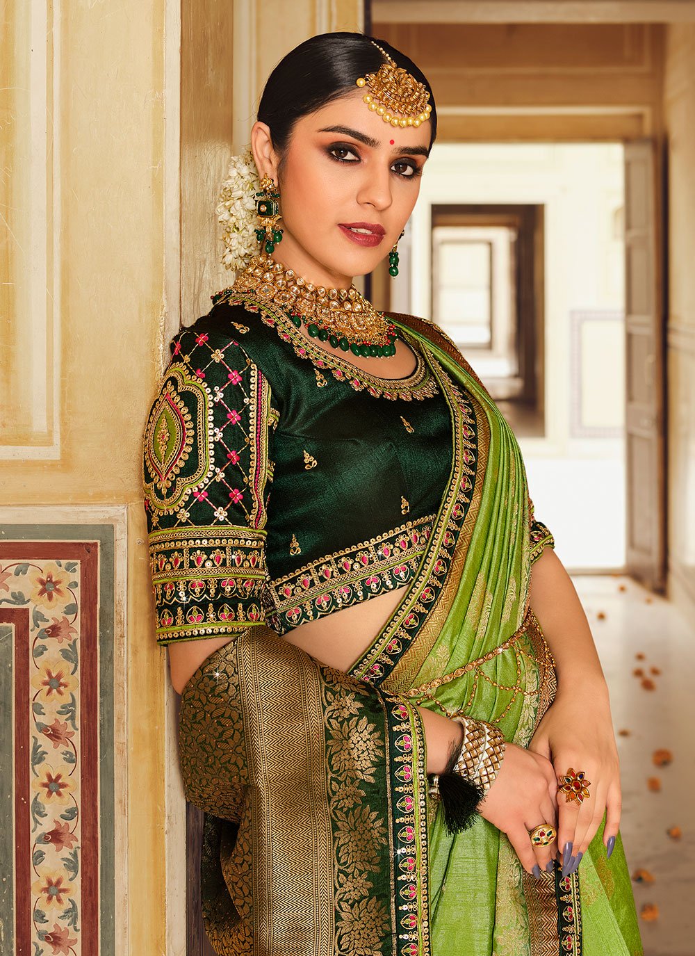 Classic Fancy Fabric Green Embroidered Saree