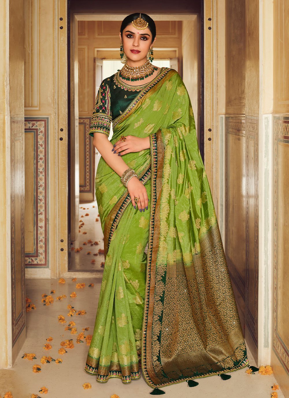 Classic Fancy Fabric Green Embroidered Saree