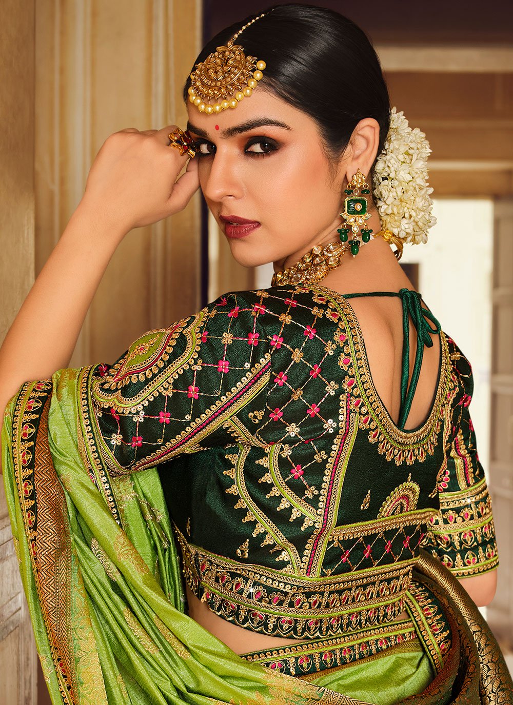 Classic Fancy Fabric Green Embroidered Saree