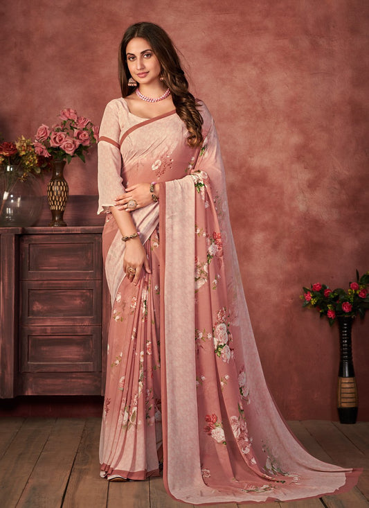 Designer Fancy Fabric Pink Digital Print Saree