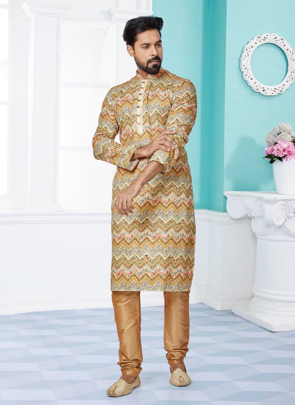 Kurta Pyjama Fancy Fabric Multi Colour Digital Print Mens