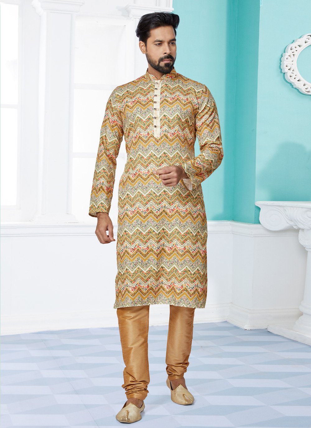 Kurta Pyjama Fancy Fabric Multi Colour Digital Print Mens