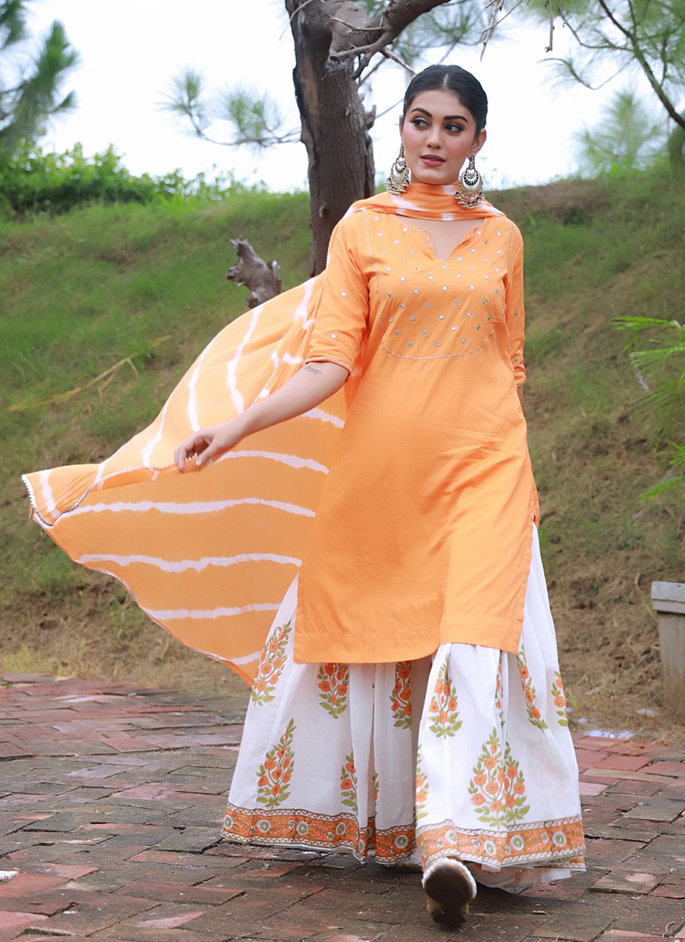 Salwar Suit Fancy Fabric Orange Embroidered Salwar Kameez