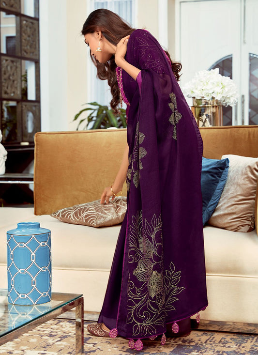 Classic Fancy Fabric Purple Foil Print Saree