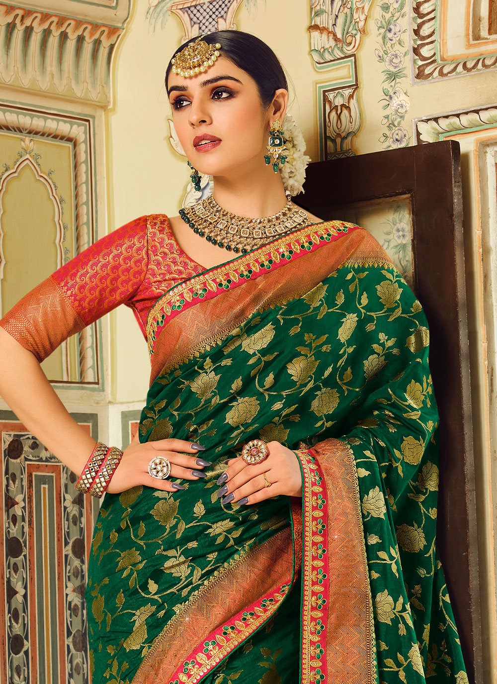 Trendy Saree Fancy Fabric Green Embroidered Saree