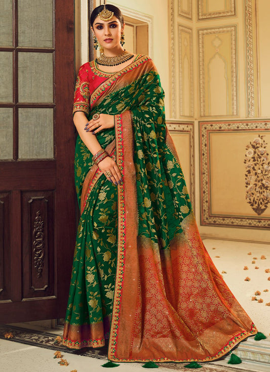 Trendy Saree Fancy Fabric Green Embroidered Saree