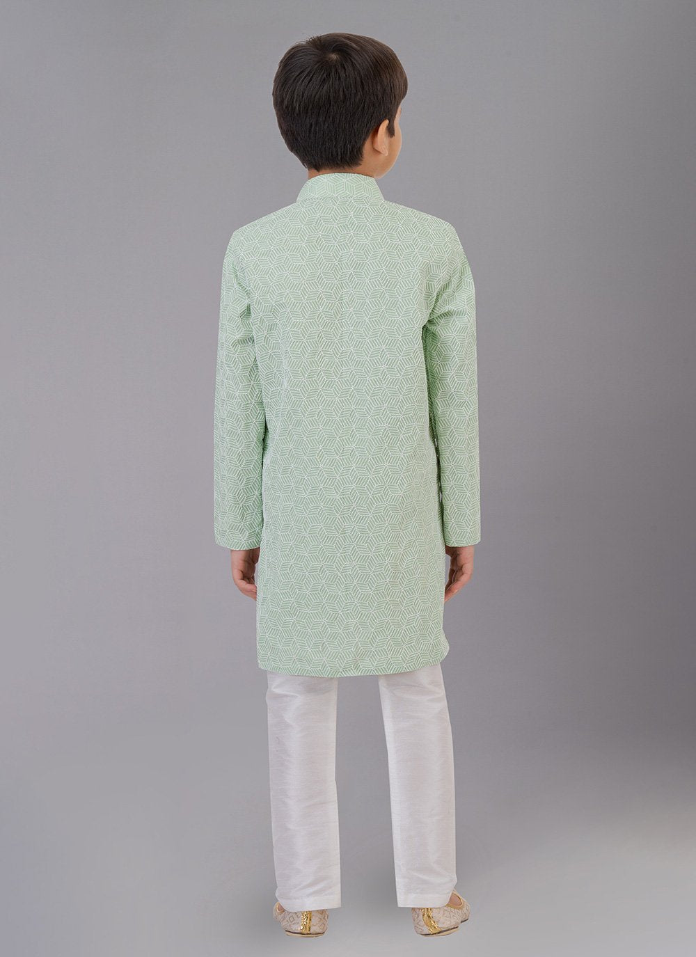 Kurta Pyjama Fancy Fabric Green Embroidered Kids